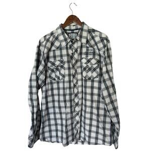 BKE Vintage Buckle size XL blue‎ plaid pearl snap button shirt mens